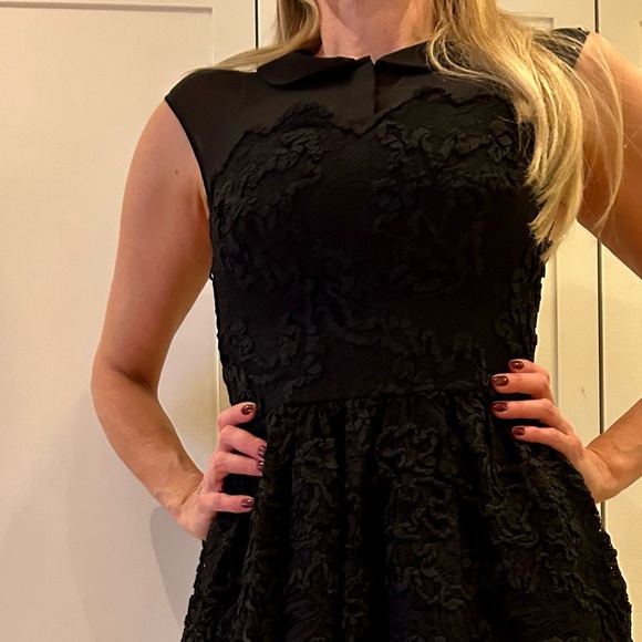 Ted Baker Bustier Black Lace Dress with Sheer Collar - Picture 3 of 8